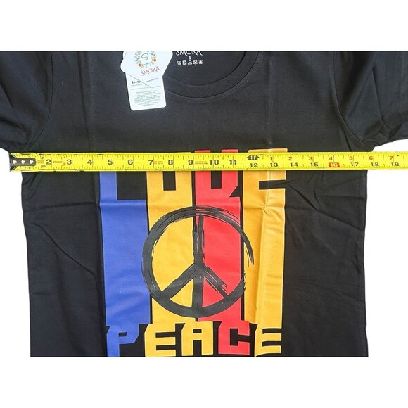 Smora Women's Love Peace Graphic Tee Black Cotton T-shirt Small - Picture 5 of 7